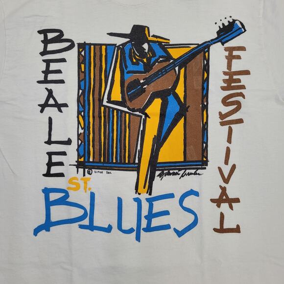 Vintage 90s Beales Street Blues Festival Shirt Medium 19x26 White - Picture 3 of 16